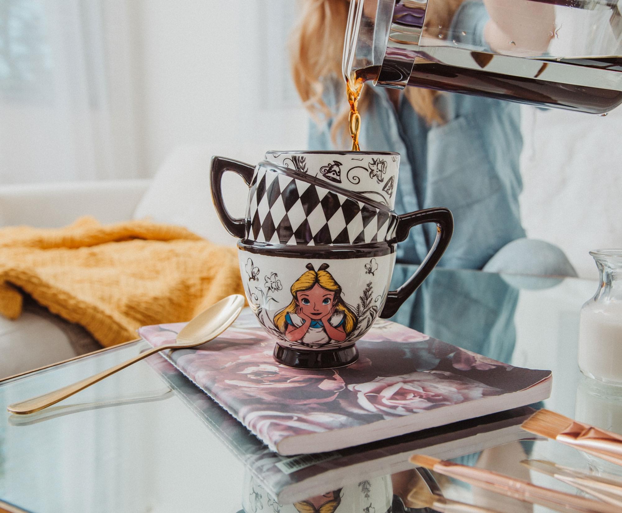 Alt View 3. Disney - Disney Alice in Wonderland Monochrome Stacked Teacups Sculpted Ceramic Mug - Black.