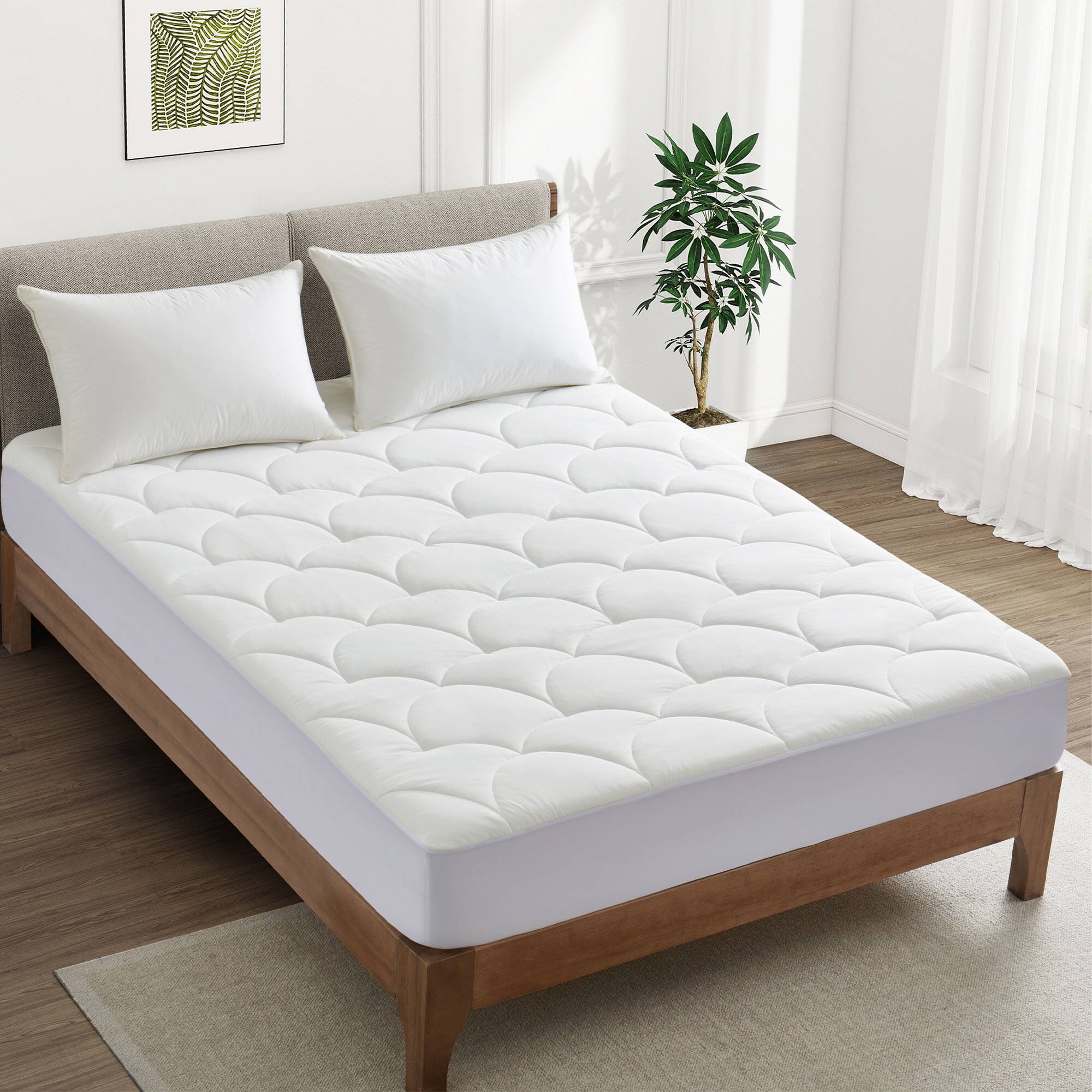 Left. Peace Nest - Peace Nest Soft Cooling Waterproof Quilted Mattress Pad with Elastic Deep Pocket, Curved, Twin - Curved.