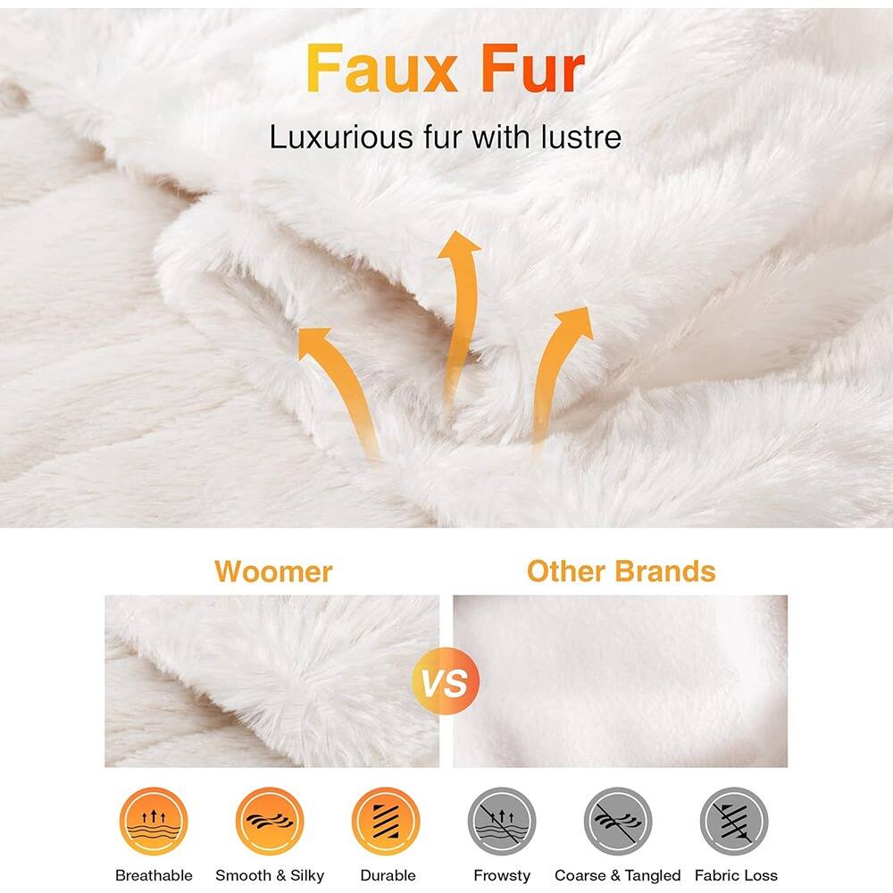 Faux Fur  
Luxurious fur with lustre  

Woomer  
Breathable  
Smooth & Silky  
Durable  

Other Brands  
Frowsty  
Coarse & Tangled  
Fabric Loss