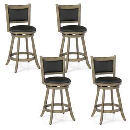 Gymax - Swivel Bar Stools w/ Solid Rubber Wood Frame Set of 4 for Kitchen Island - Gray