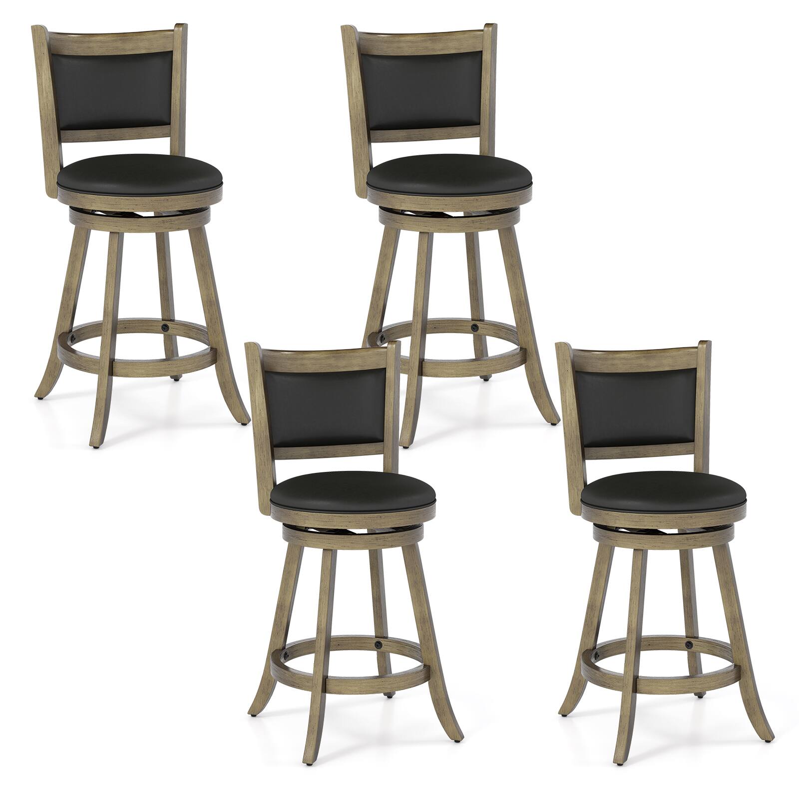 Front. Gymax - Gymax Swivel Bar Stools w/ Solid Rubber Wood Frame Set of 4 for Kitchen Island - Grey.