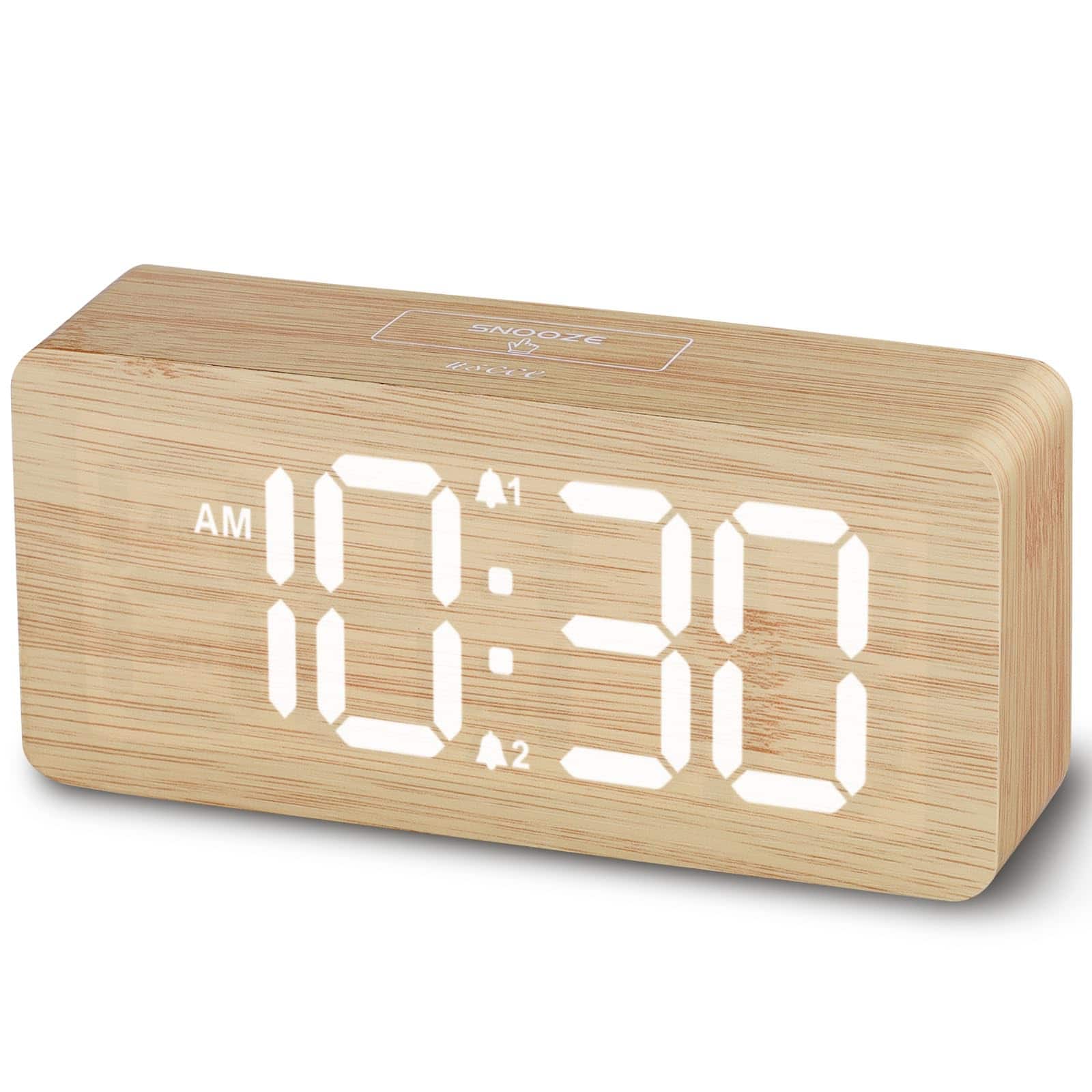 Dazzed Corner - Wooden Digital Alarm Clocks, Dimmable Dual Alarm Clock - Bamboo