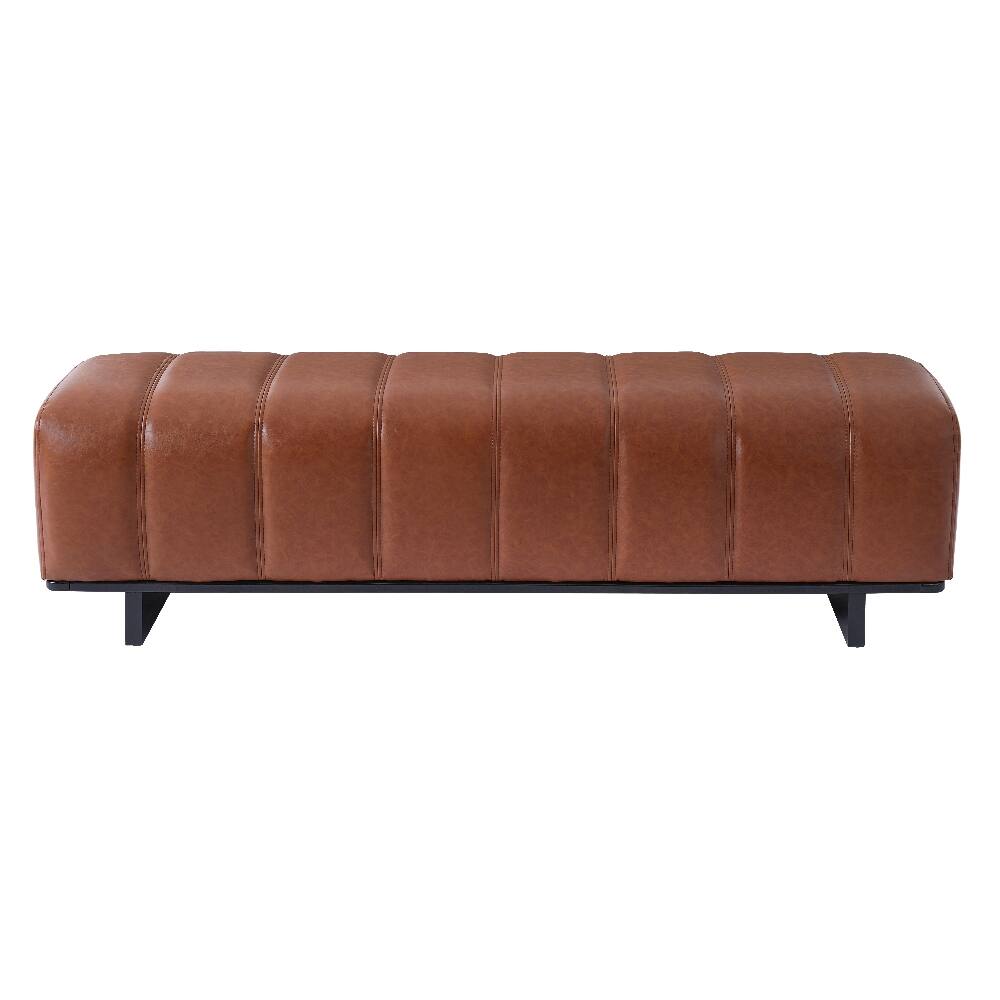 Alt View 1. Ropilly - Ropilly 63 Inch Brown PU Leather Dining Bench, Modern Indoor Entryway Seating with Rubber Wood Legs - Brown.