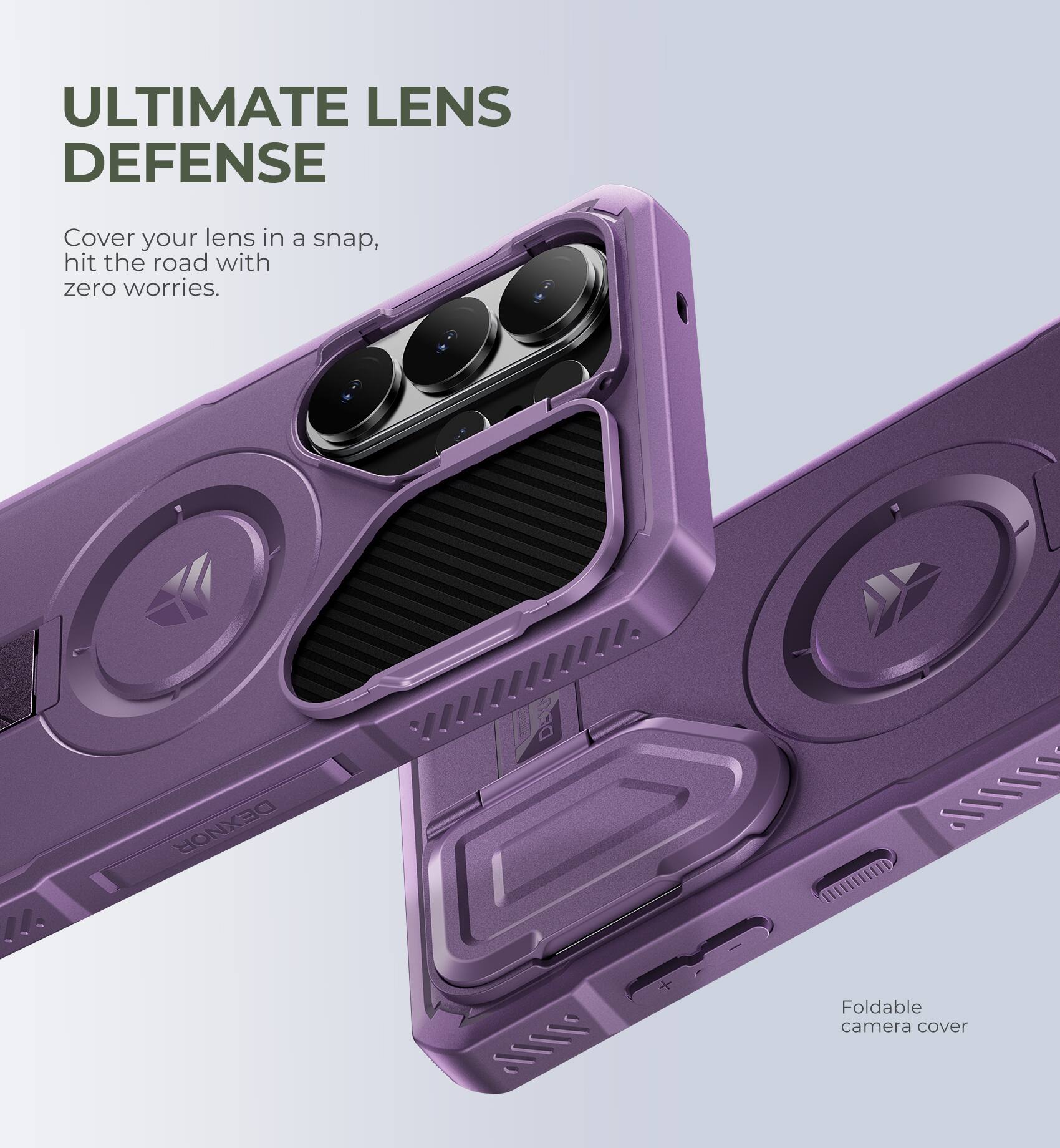 ULTIMATE LENS DEFENSE

Cover your lens in a snap, hit the road with zero worries.

DEXNOR 11110

Foldable camera cover
