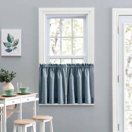 Ellis Curtain - Ellis Lisa Solid Color Premium Poly Cotton Duck Fabric Tailored Tiers 56"x24" 56"x24" - Dusty blue