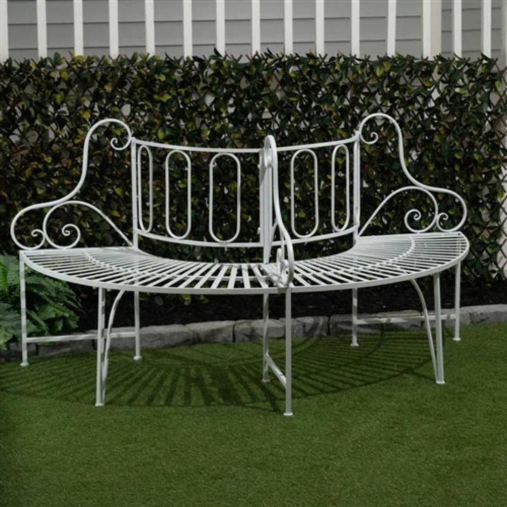 Left. Hivvago - Half-Circle Metal Outdoor Patio Garden Tree Bench - White.