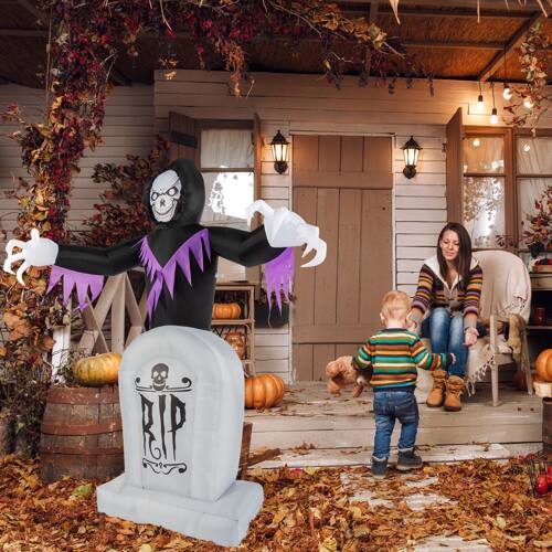 Alt View 7. Winado - 6FT Halloween Inflatable Death and Grave Decoration with Build-in LED Light Blow Up for Holiday Outdoor Indoor Lawn Yard - Black & Gray.