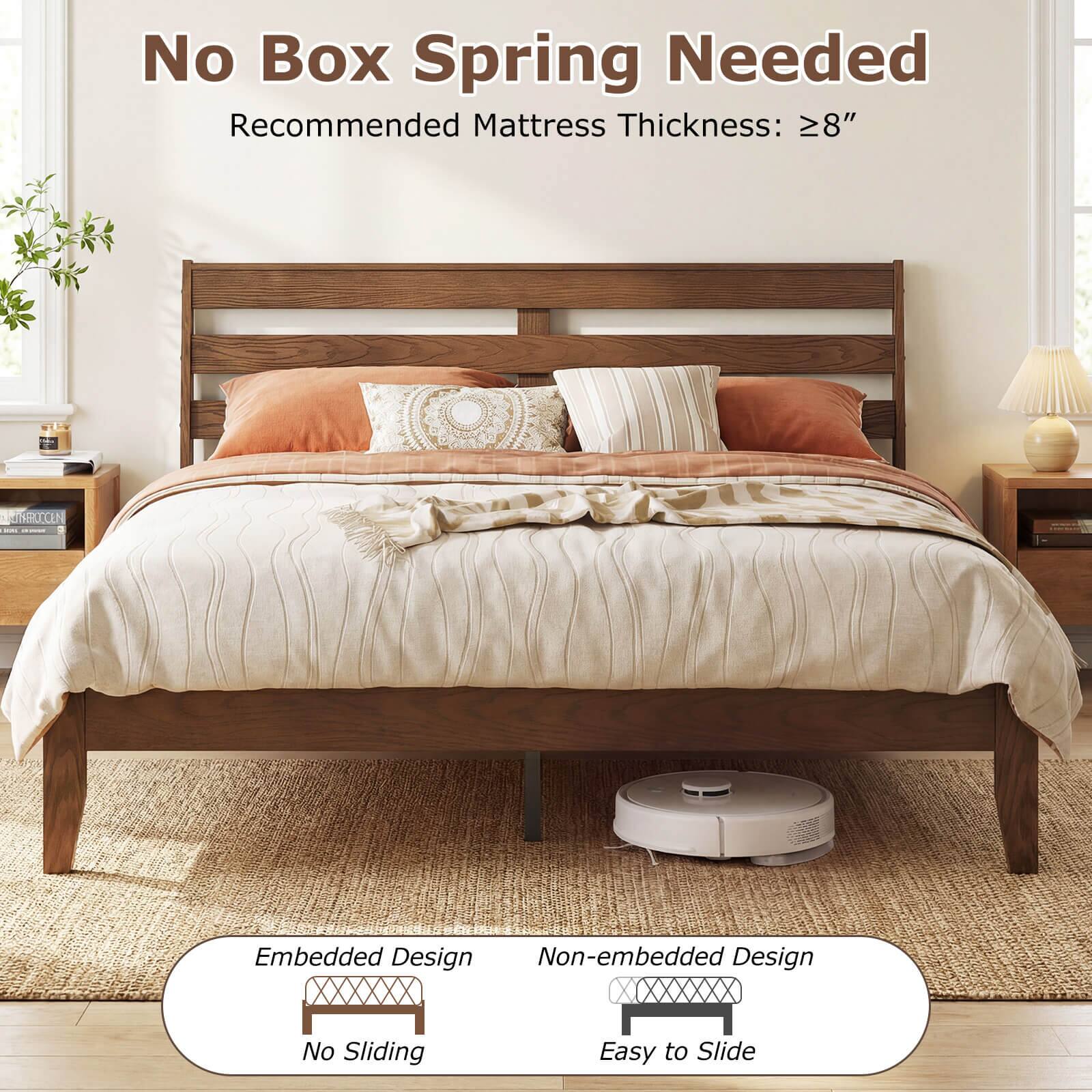 No Box Spring Needed  
Recommended Mattress Thickness: ≥8"  

Embedded Design  
No Sliding  

Non-embedded Design  
Easy to Slide