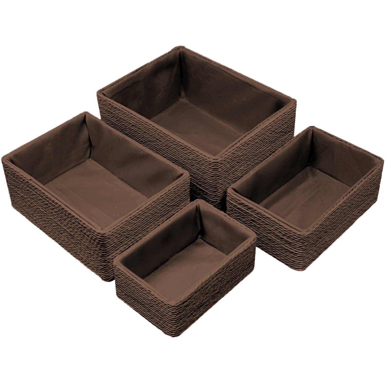 Left. Sorbus - Sorbus Woven Rope Baskets (4-Piece Set) - Chocolate - Chocolate.