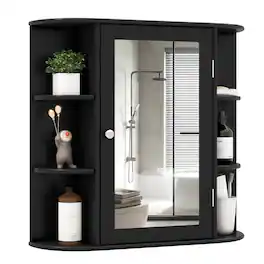 Costway - Multipurpose Mount Wall Surface Bathroom Storage Cabinet Mirror - Black