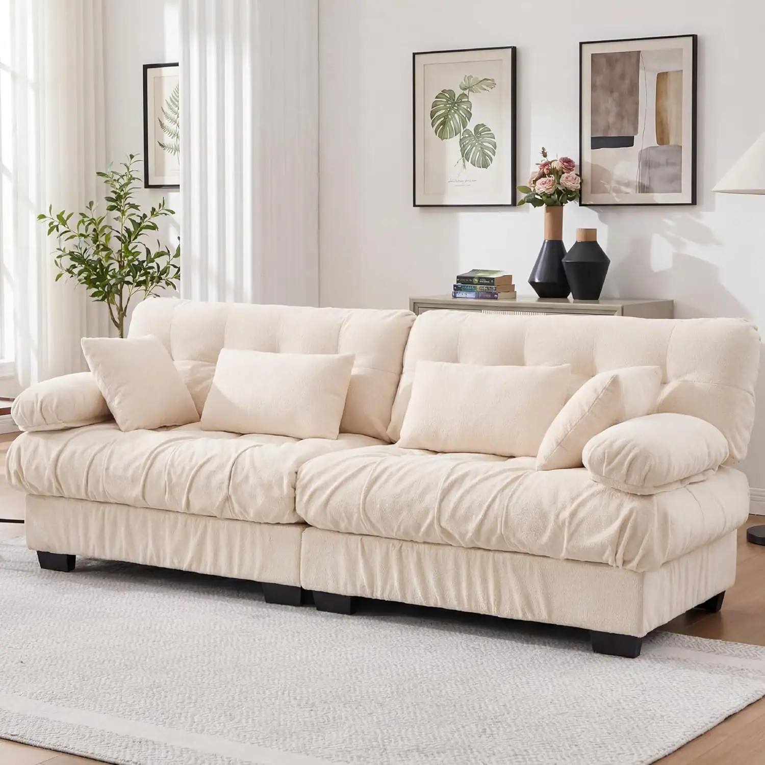Alt View 2. Trinkets Crazed - 88" Boucle Sectional Loveseat Sofa, Comfy Modular Convertible Couch Sofa Set w/Pillows - Beige.