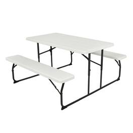Hivvago - Folding HDPE Picnic Table with 2 Benches Outdoor Patio Furniture Set - White