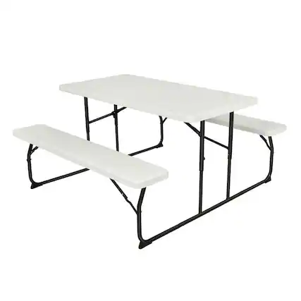 Front. Hivvago - Folding White HDPE Picnic Table with 2 Benches Outdoor Patio Furniture Set - white.