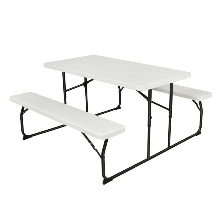 Front. Hivvago - Folding White HDPE Picnic Table with 2 Benches Outdoor Patio Furniture Set - white.
