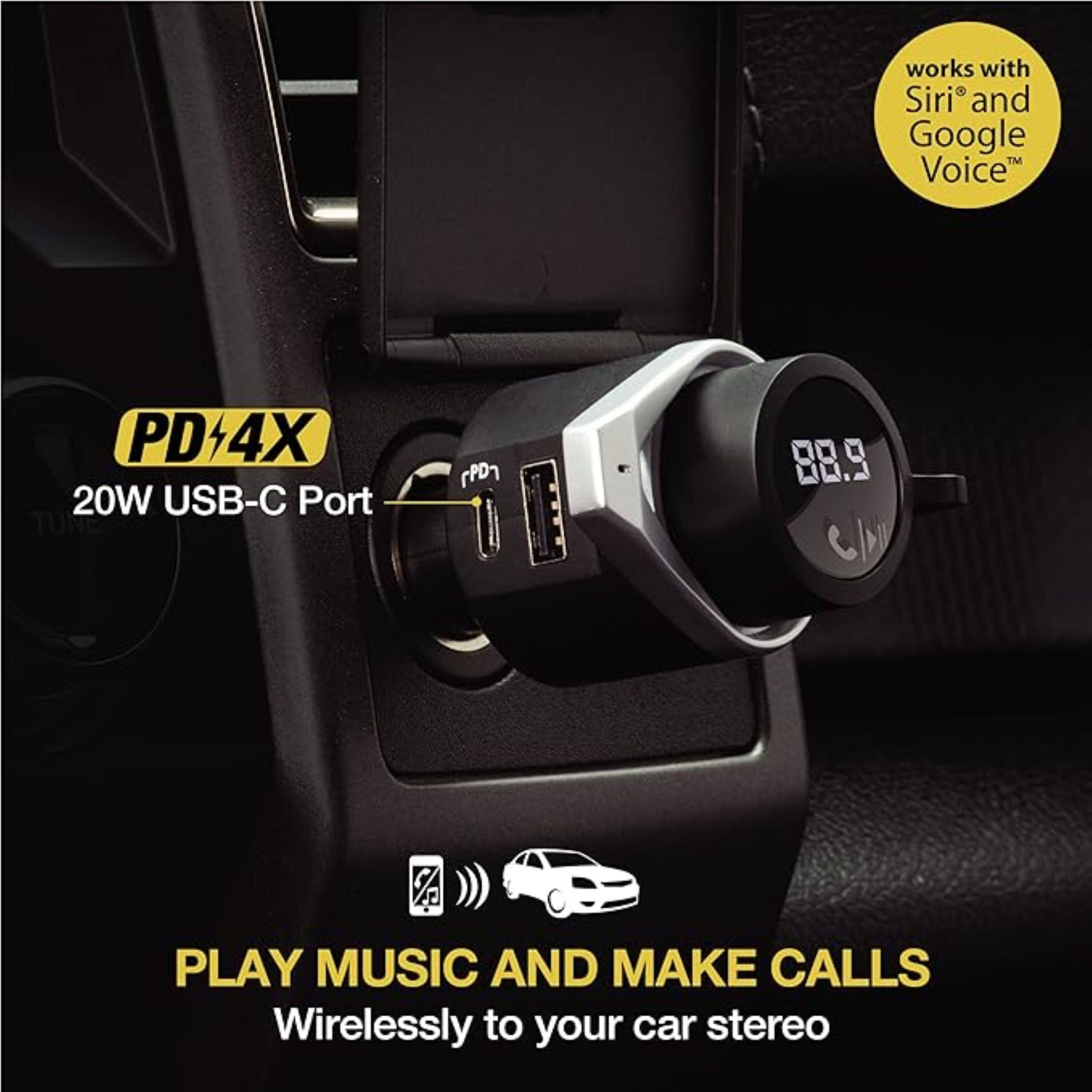 - Works with Siri and Google Voice
- PD4X 20W USB-C Port
- Play music and make calls wirelessly to your car stereo