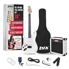 Lyxpro - 39" Left Handed Electric Guitar Kit with Amp, Picks, Strap, Tuner, Cable & Case - White
