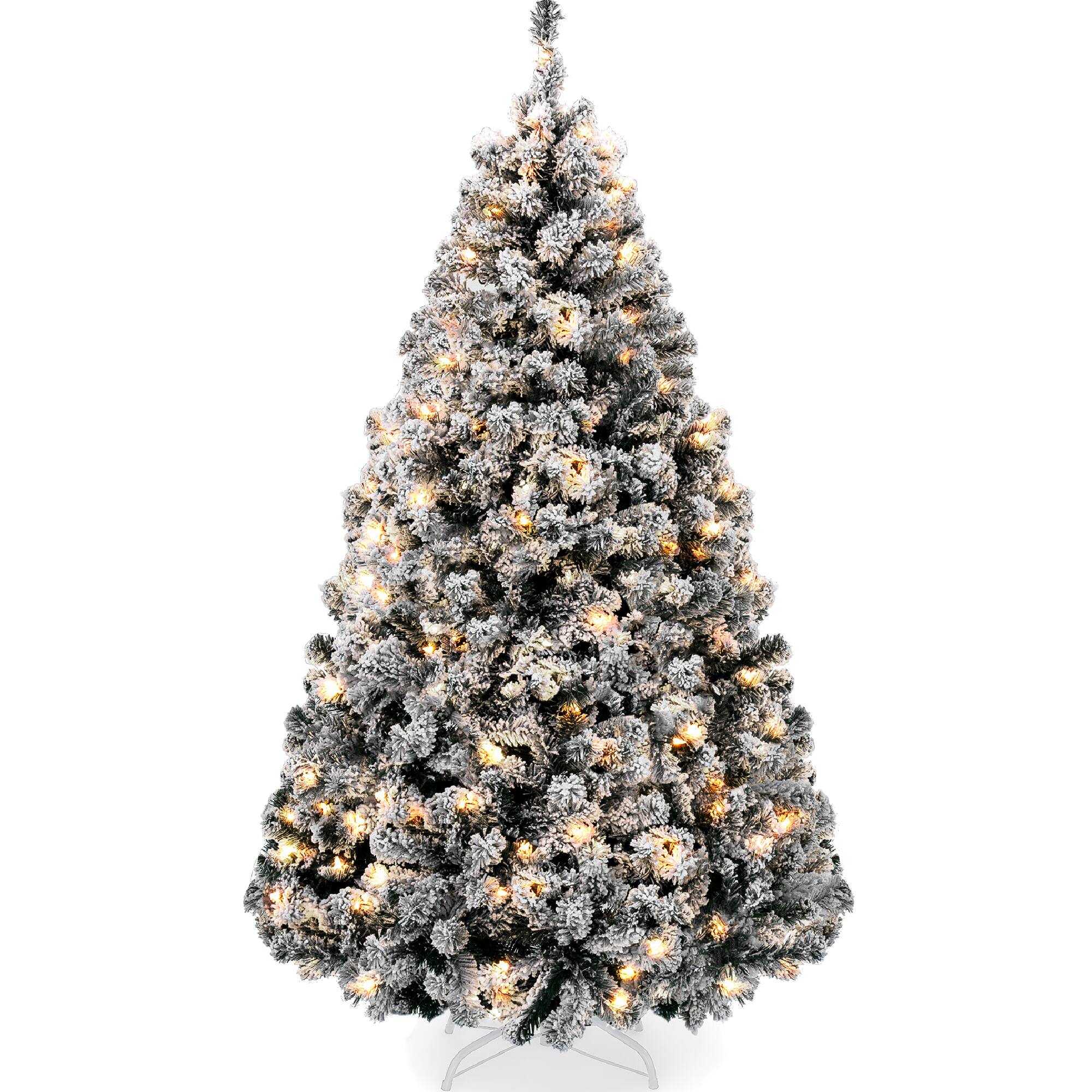 Best Choice Products - 6ft Pre-Lit Christmas Pine Tree w/ Flocked Branches, 250 Warm-White Lights - Black