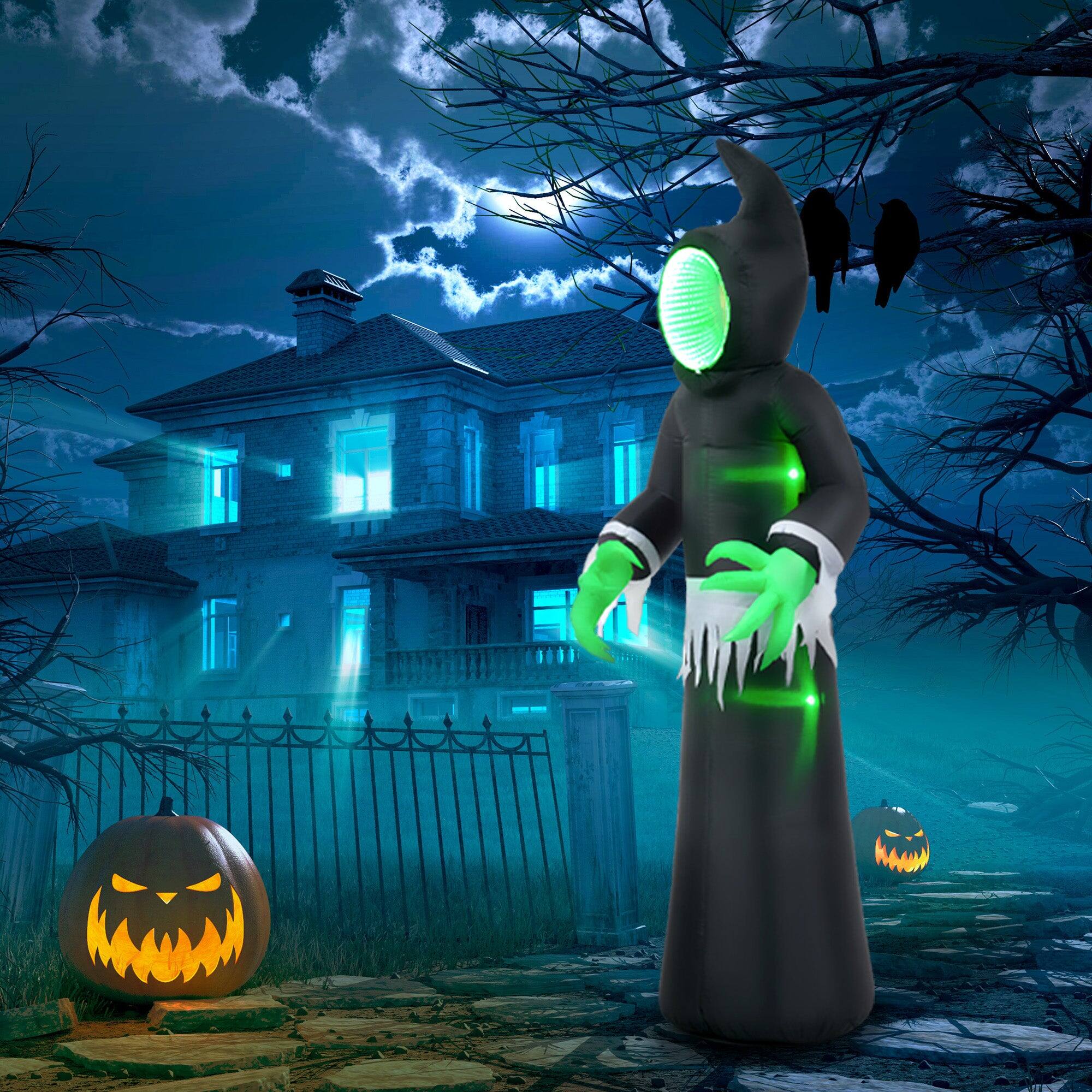 Alt View 1. Boyel Living - 8 ft. Halloween Inflatable Mirror Face Ghost Lighted Waterproof Outdoor Yard Decoration with LED Lights - Black.