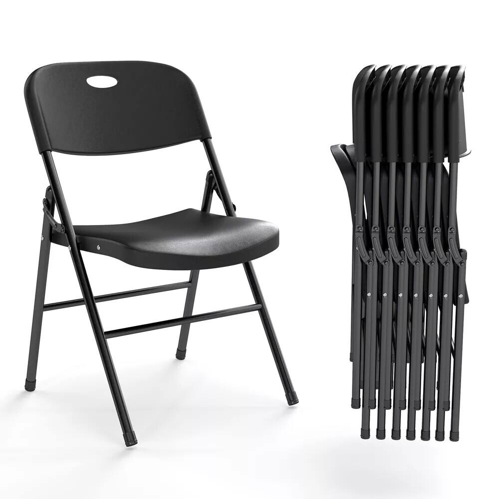 Essen Blissed - 8 Pack Large Back Folding Chair for Indoor Outdoor Events, Wedding, Party, Restaurant, Meeting Room - Black