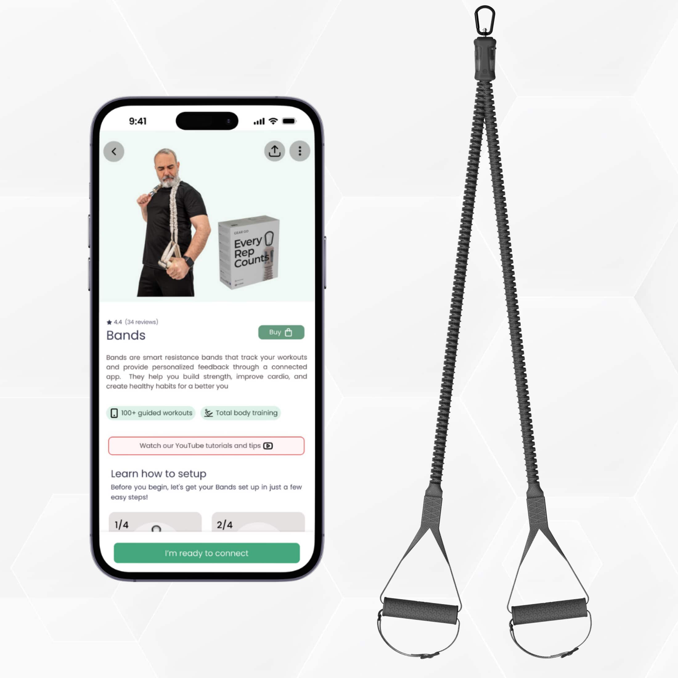 Habeats - Smart Fitness Resistance Band, Performance Tracking, Lifetime Fitness App Access, Full Body Workout, Portable - Charcoal