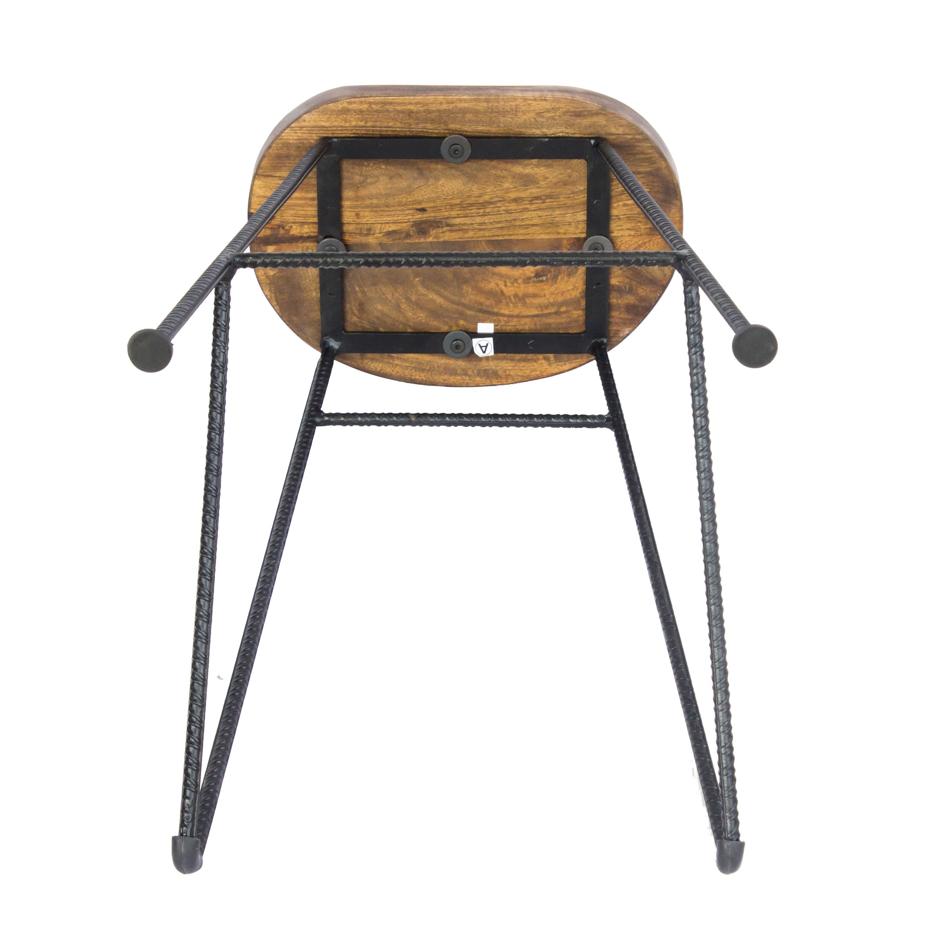 Alt View 7. Manhattan Lane - Jael 28 Inch Bar Stool with Mango Wood Saddle Seat, Iron Rod Legs - Brown and Black.