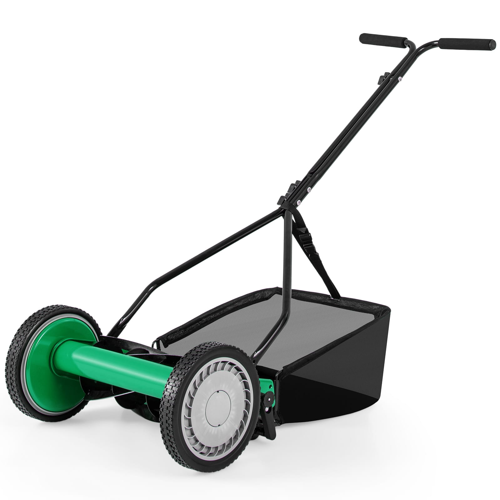 Gymax - 14'' Manual Reel Mower w/ 5-Blade 6.6 Gallon Removable Grass Catcher for Garden Green - Green, Black