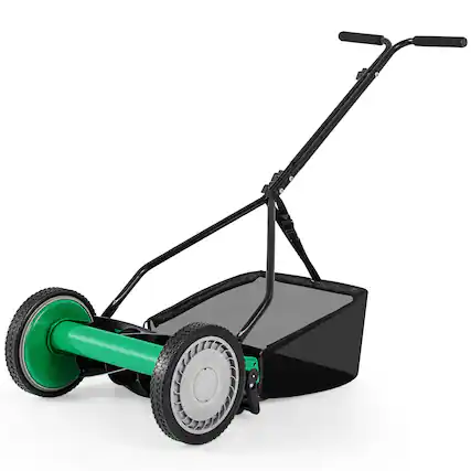 Front. Gymax - Gymax 14'' Manual Reel Mower w/ 5-Blade 6.6 Gallon Removable Grass Catcher for Garden Green - Green, Black.