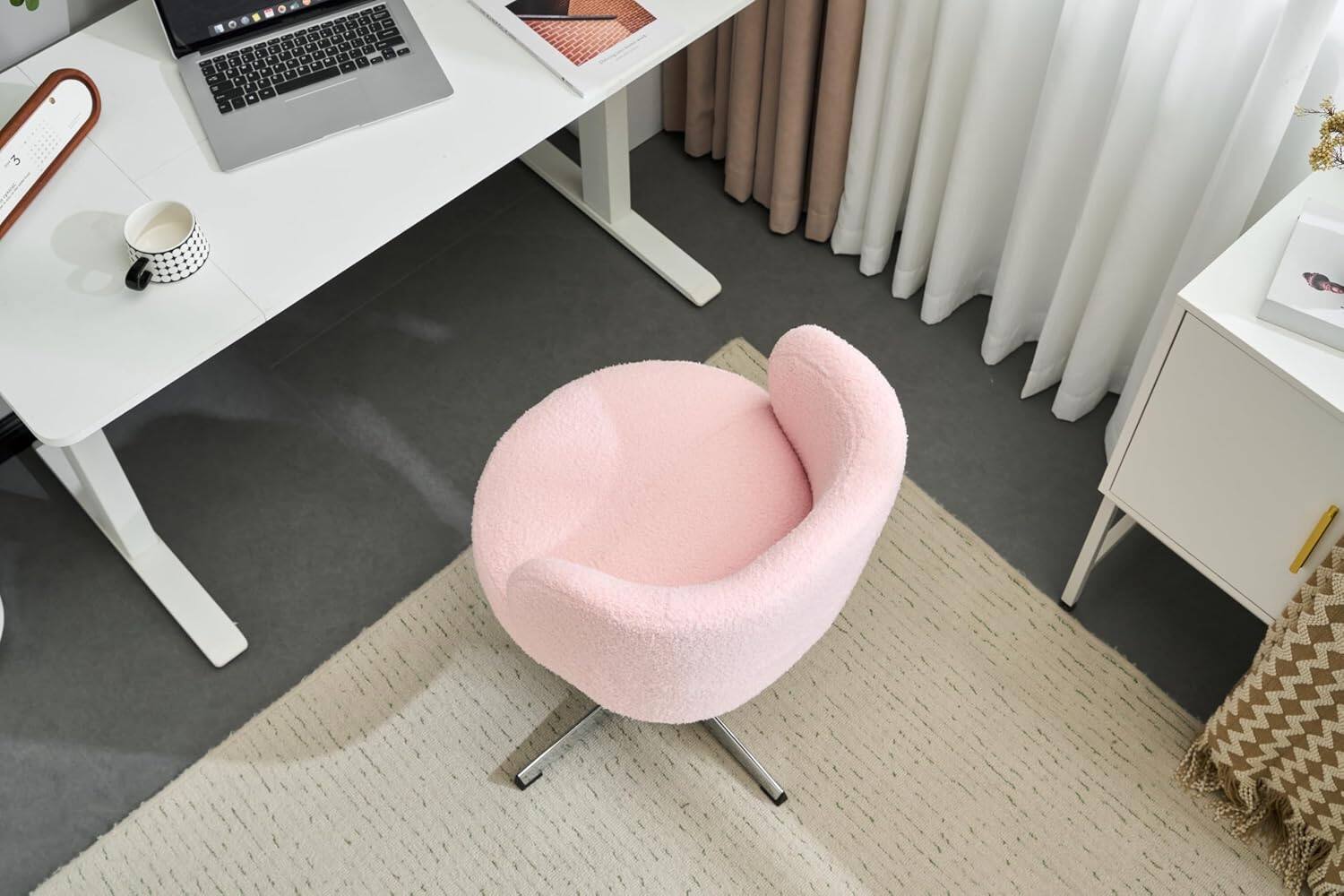 Alt View 2. Winado - Small Swivel Desk Chair Comfy no Wheels,Ergonomic Support Vanity Nail Tech Computer Task Stool Chair for Home Office - Pink.