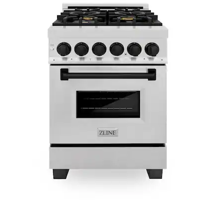 Front. ZLINE - ZLINE Autograph 24 in. Legacy Dual Fuel Range in Satin Steel & Black Accents (RASZ-SN-24-MB) - Satin Stainless Steel.