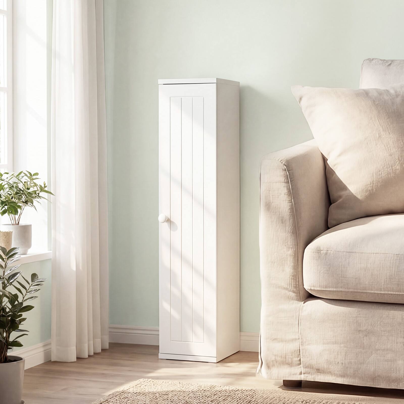 Alt View 5. Costway - Costway Slim Floor Cabinet with Door, Freestanding Wooden Storage Organizer w/ Removable Shelves - White.