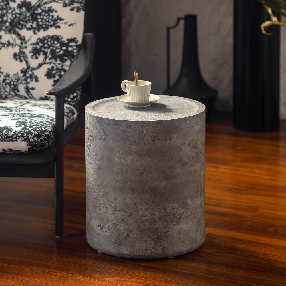 Loheer Faux Concrete Accent Table Round End Side Table Modern Gray ...