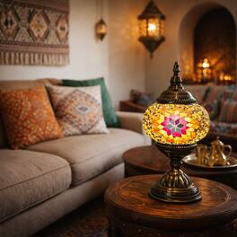 FC Design - 11"H Bronze Base Elegant Globe Yellow–Red Flowery Mosaic Turkish Lamp