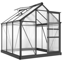 Outsunny - Polycarbonate Greenhouse, Heavy Duty Outdoor Aluminum Walk-in Green House Kit Vent Door