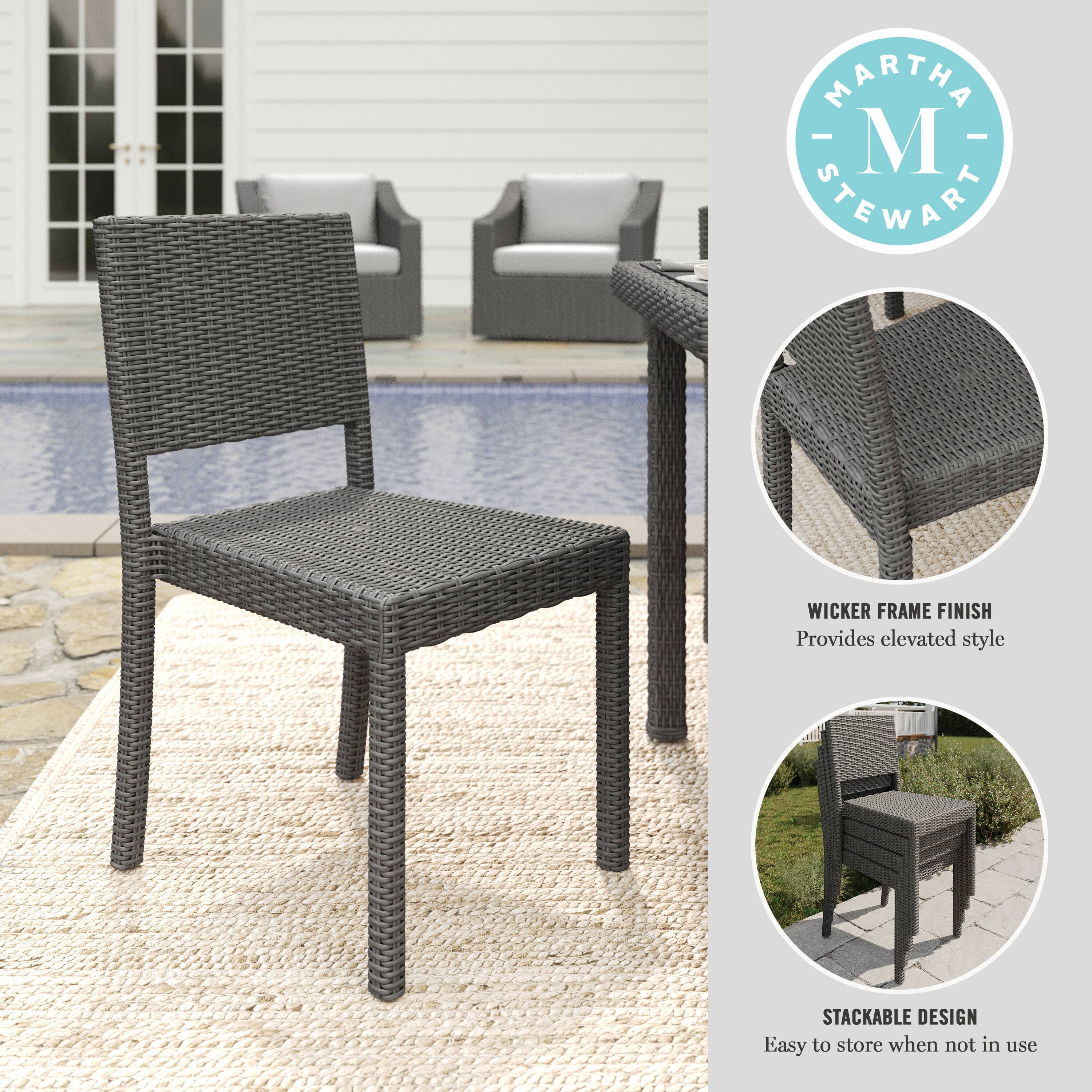 MARTHA STEWART WICKER FRAME FINISH Provides elevated style STACKABLE DESIGN Easy to store when not in use
