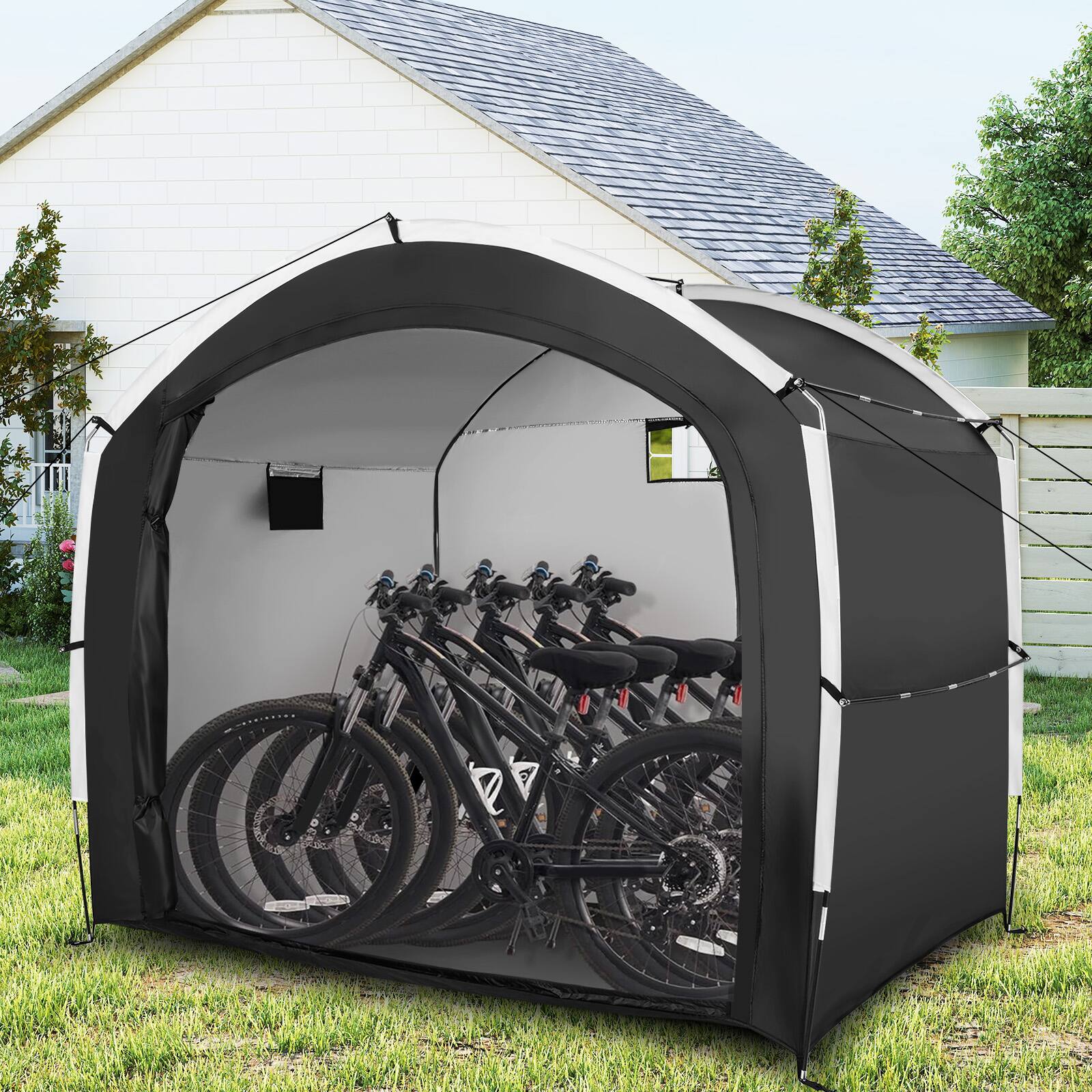 Alt View 1. Gymax - Gymax Bike Storage Tent w/ Window Floor Portable Garage Shed for 5 Bikes Garden Tools - Black.