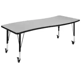 Emma + Oliver - Mobile 26"W x 60"L Wave Flexible Collaborative Kids Adjustable Activity Table - Gray