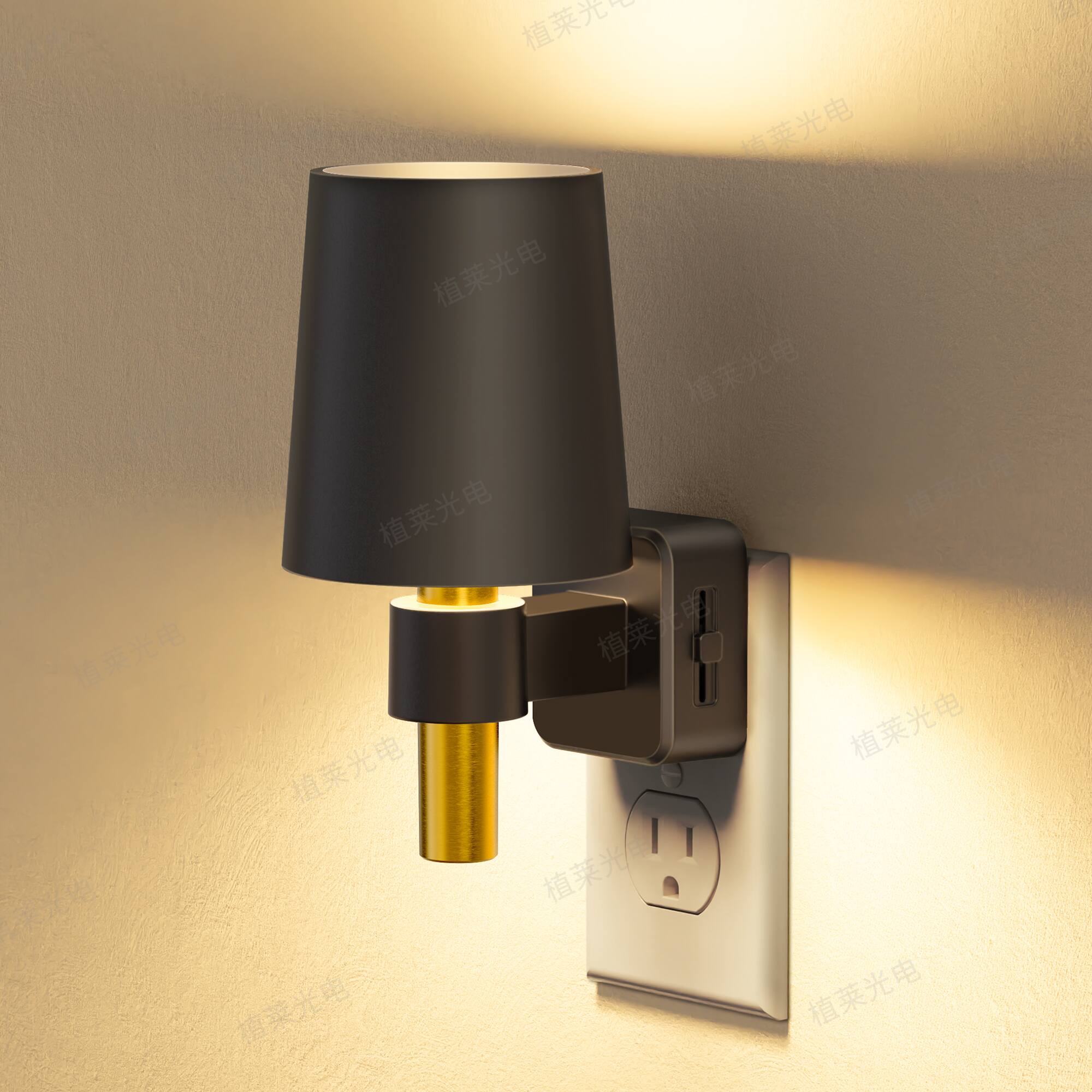 Left. Jandcase - JANDCASE 1W Plug-in Light Sensor Night Light, 3000K Warm Glow,Painted Round Shade , Up/Down Light, US 3-Prong - Black.