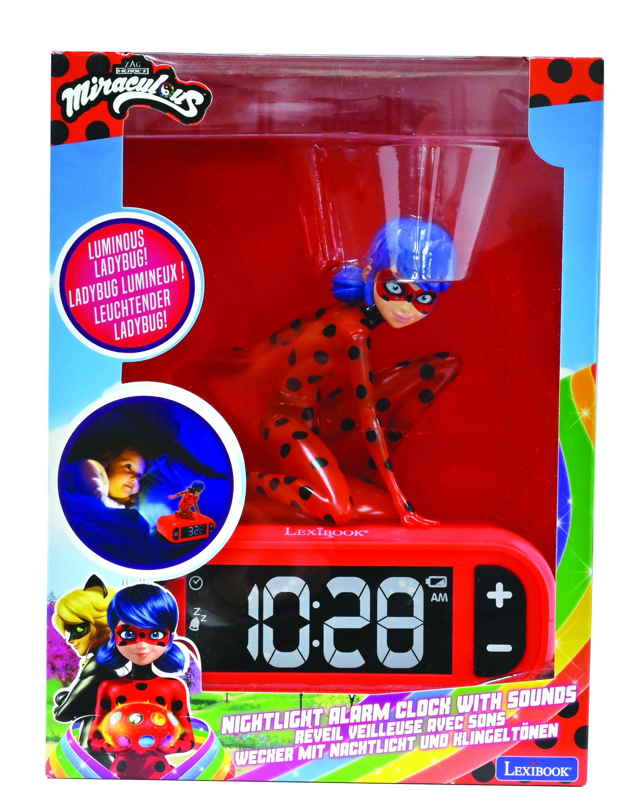 ZAG  
Miraculous LUMINOUS LADYBUG!  
LUMINEUX!  
LADYBUG LEUCHTENDER LADYBUG!  
ESE LEXIBOOK  
AM + Zz Z Z  
1028 - CLOCK WITH SOUNDS NIGHTLIGHT ALARM  
AVEC SONS REVEIL VEILLEUSE  
KLINGELTONEN NACHTLICHT UND WECKER MIT LEXIBOOK