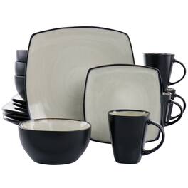 Gibson - Elite Soho Lounge 16 Piece Square Stoneware Dinnerware Set - Sand