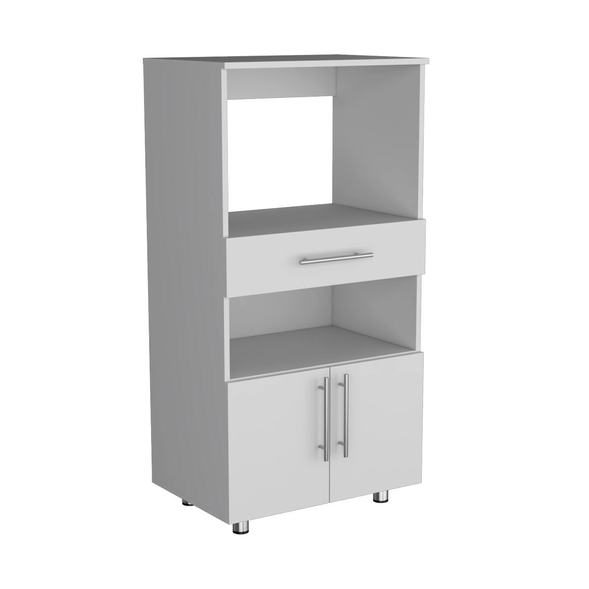 Back. Loheer - Loheer White Kitchen Pantry Cabinet 48 Inch Freestanding Microwave Stand with Storage - White.