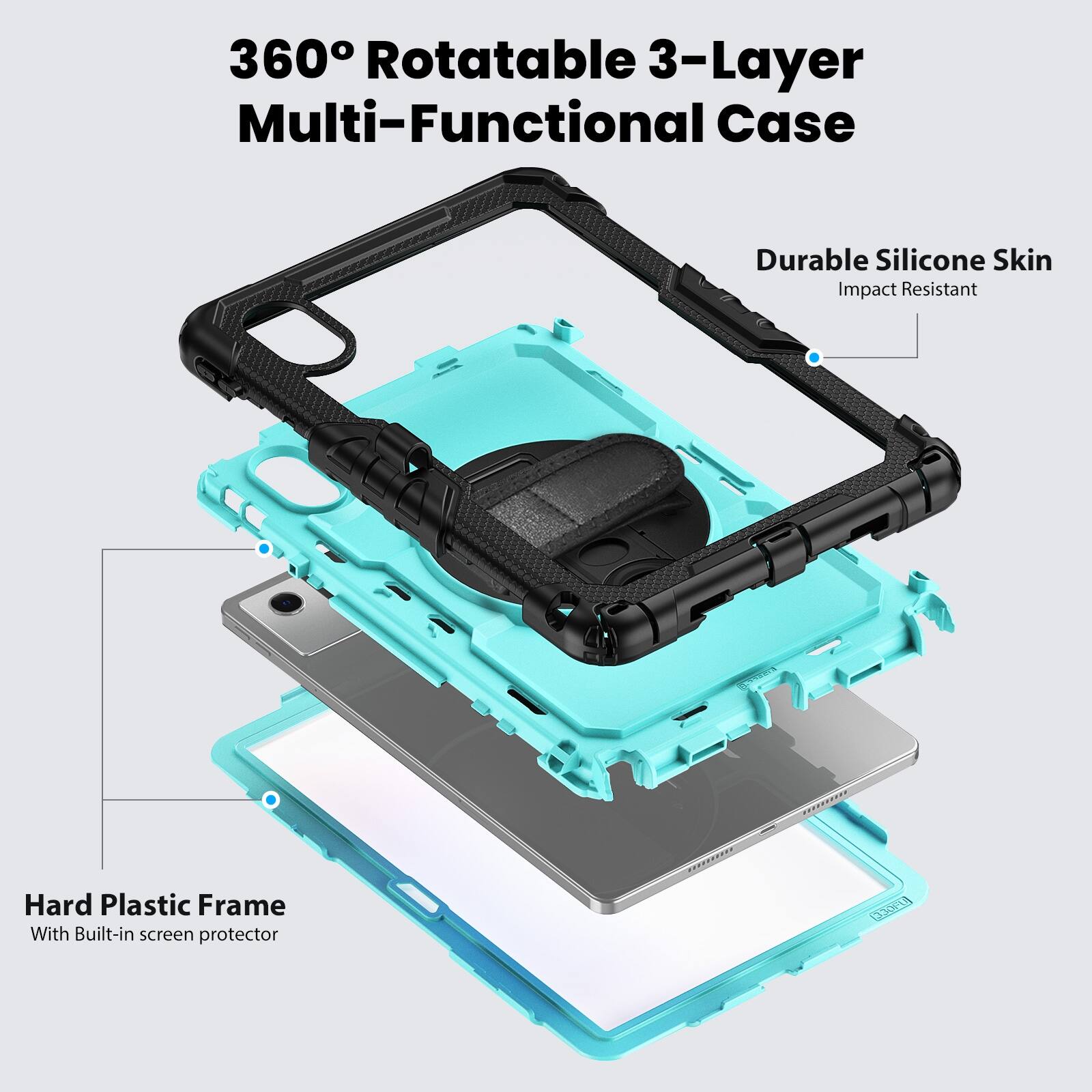 360° Rotatable 3-Layer Multi-Functional Case

Durable Silicone Skin
Impact Resistant

Hard Plastic Frame
With Built-in screen protector