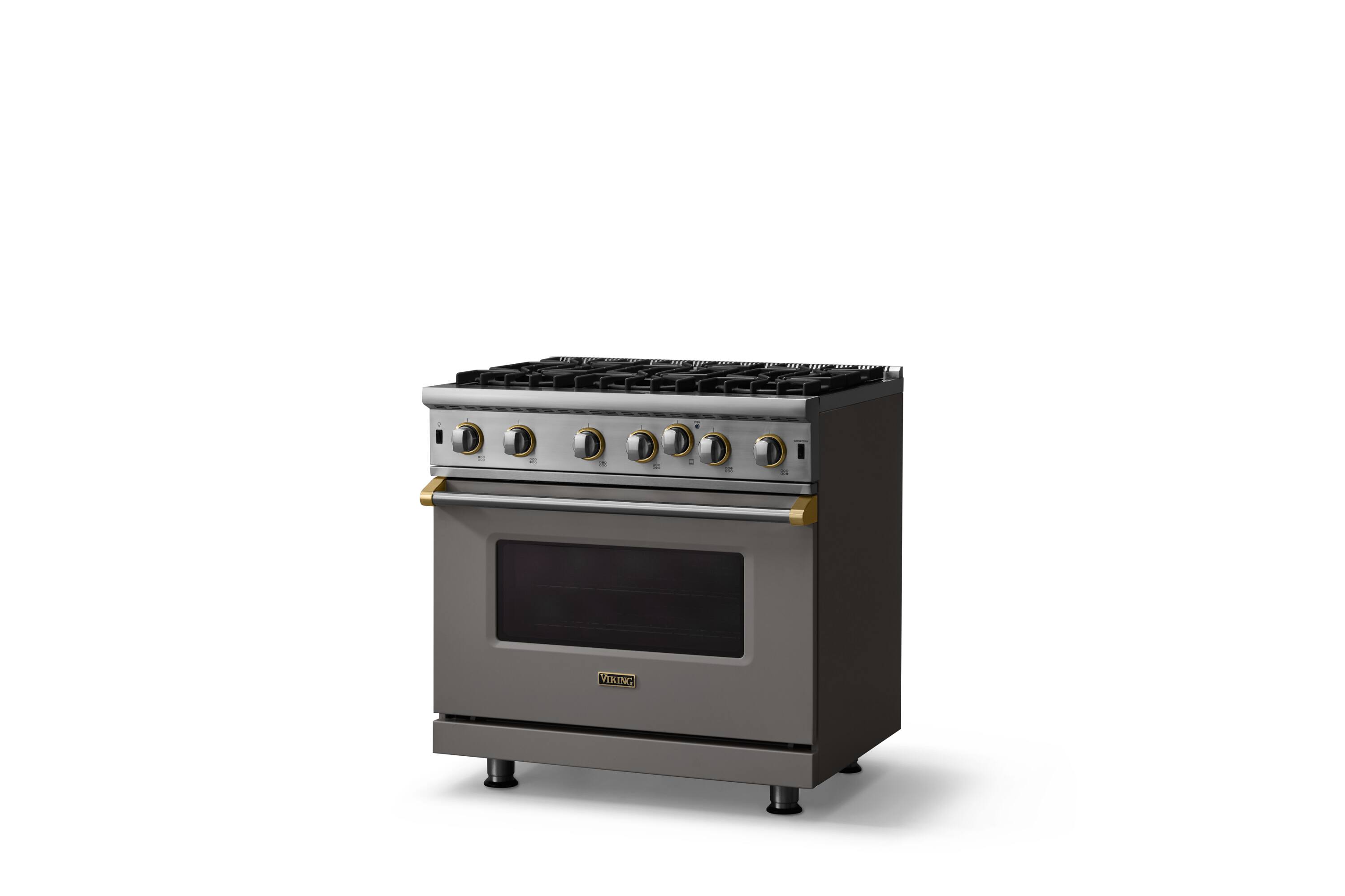 Angle. Viking - Professional 5 Series 5.1 Cu. Ft. Freestanding Open Burner LP Gas Convection Range-Damascus Gray w. Brushed Brass Trim - Damascus Gray.