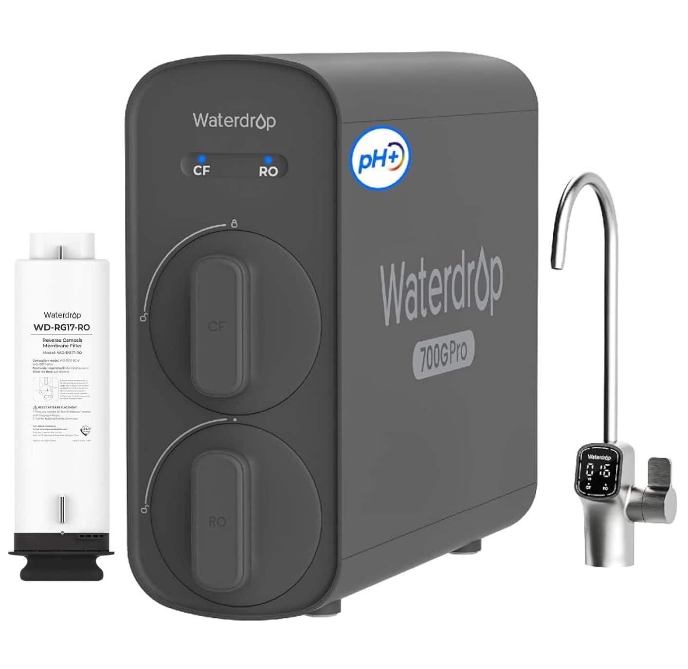 Waterdrop - G5P700A-Pro Alkaline Mineral pH+ Reverse Osmosis Dual Flow Water Filtration System, Extra RG17-RO Filter - Black price history on PriceWatchPro