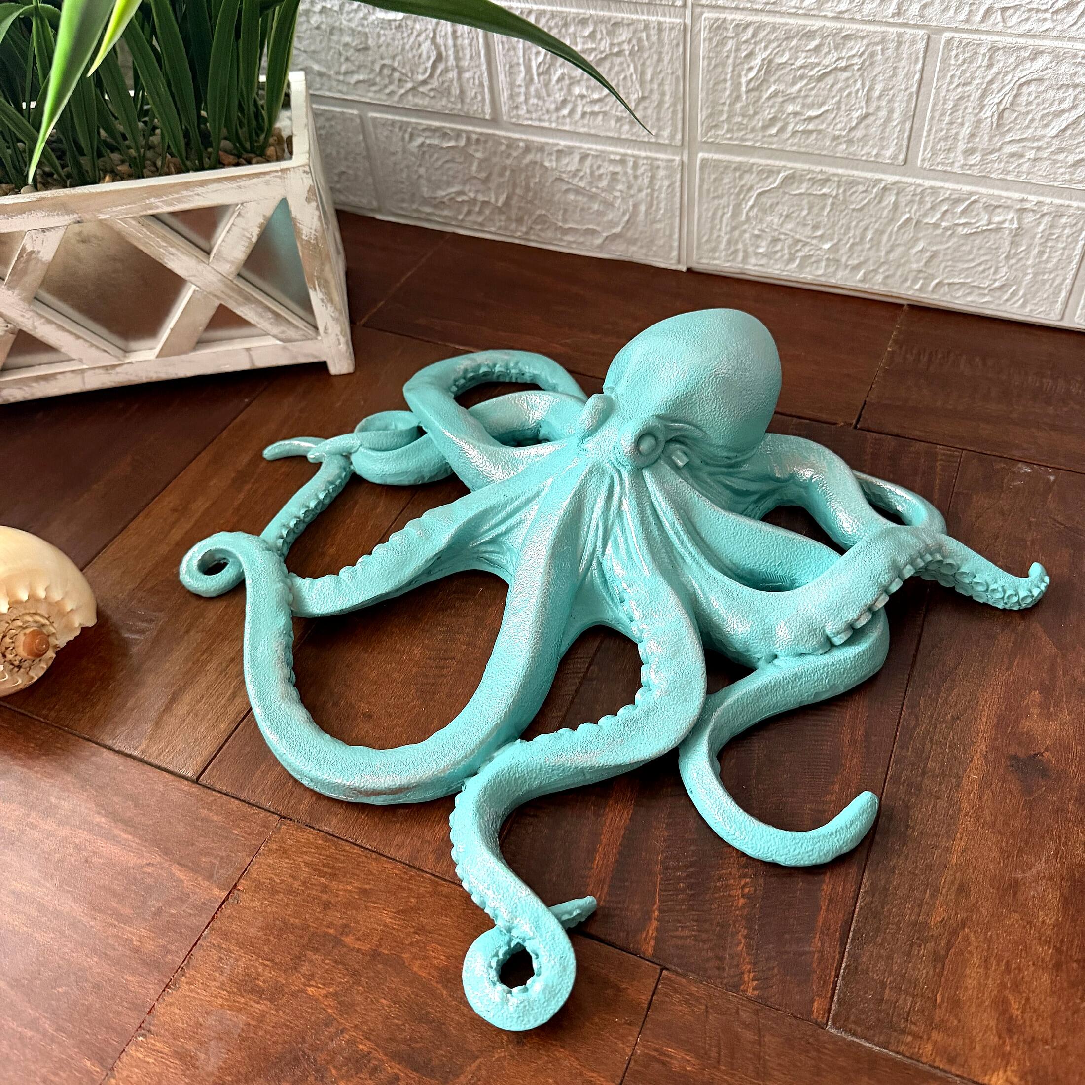 Alt View 4. Fancy That - Octopus Wall Sculpture Aqua Coastal Nautical Resin Plaque 13.5 In - Aqua.