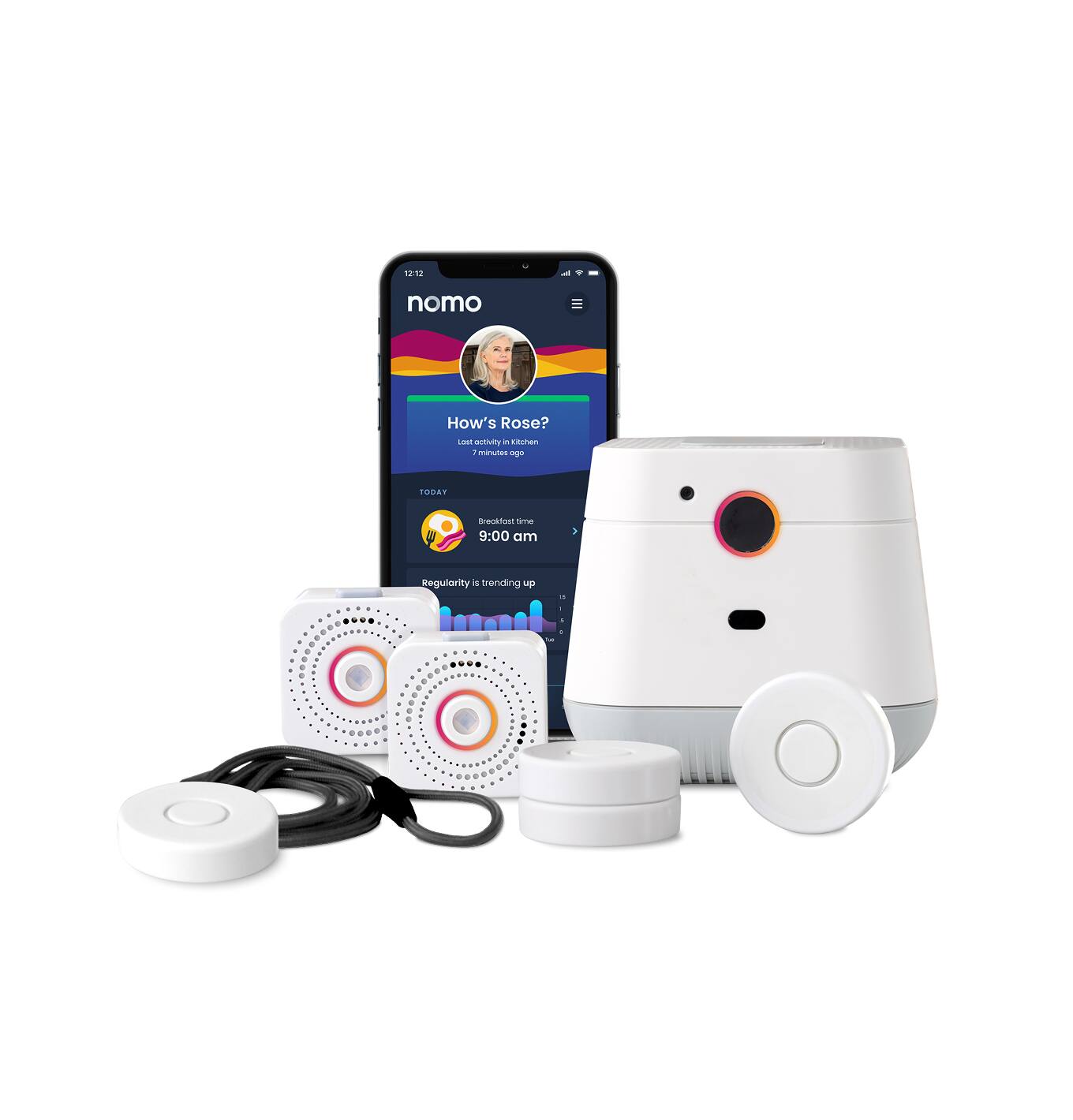 10:12  
nomo  
How's Rose?  
Last activity in kitchen  
1 minute ago  

TODAY  
Breakfast time  
9:00 am  

Regularity is trending up