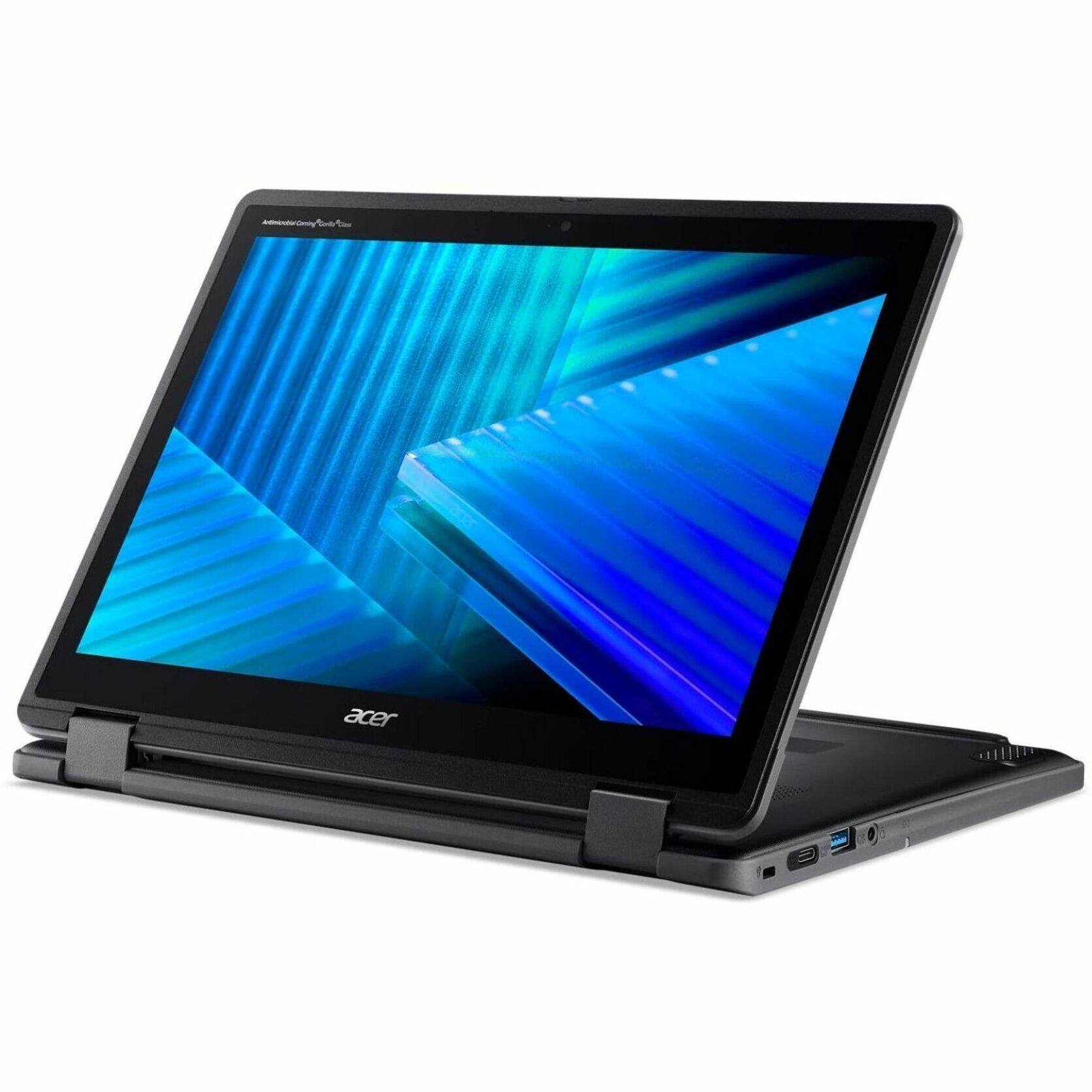 Alt View 21. Acer - TravelMate B3 Spin 12 TMB312R-31 2-in-1 12.2" IPS LCD 1920 x 1200 (WUXGA) Touch Screen Laptop - Intel N-Series -128 eMMC - Black.