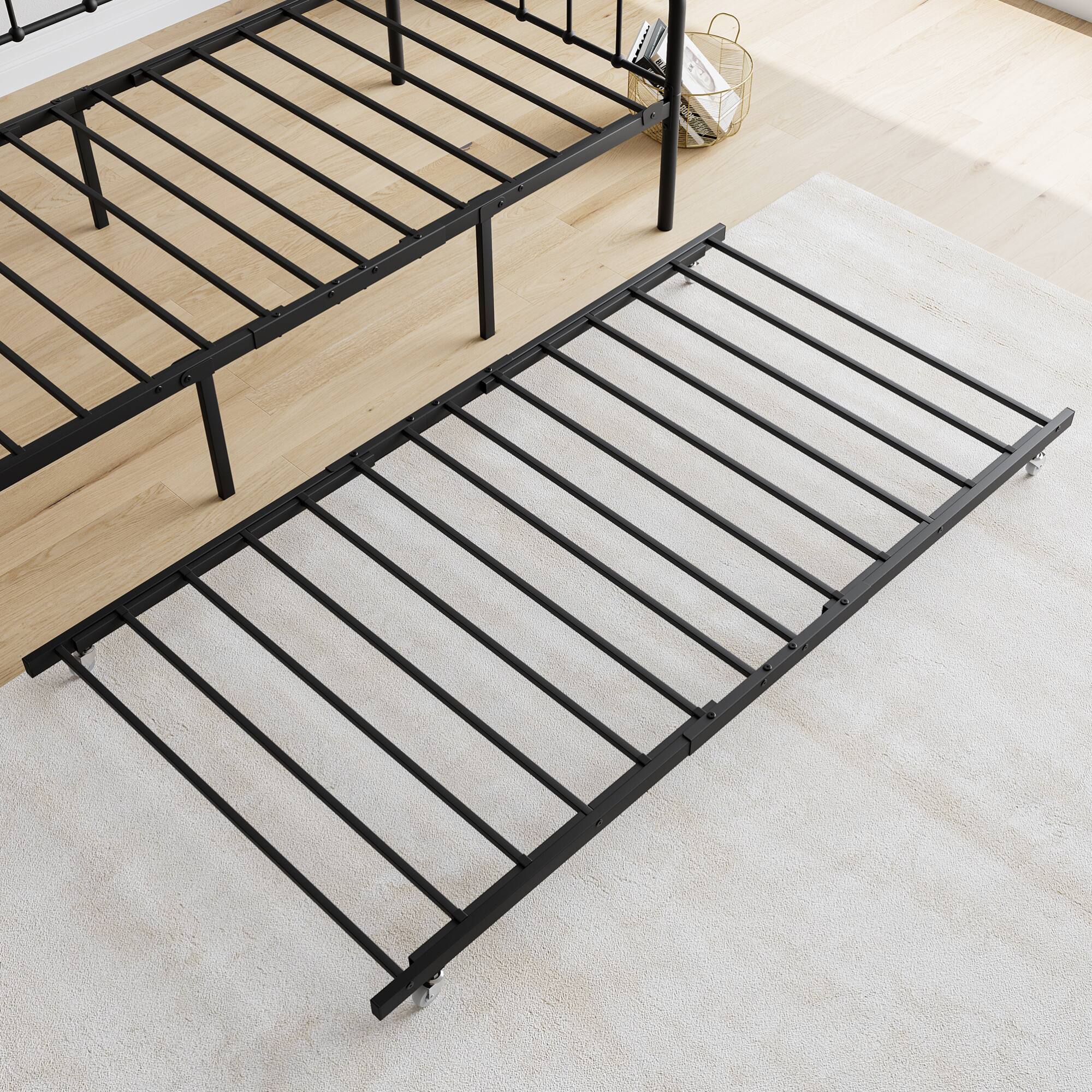 Alt View 2. GOODSILO - Twin Size Metal Daybed Frame with Trundle, Sturdy Steel Slat Support Sleeper Sofa Platform Including Headboard - Black.