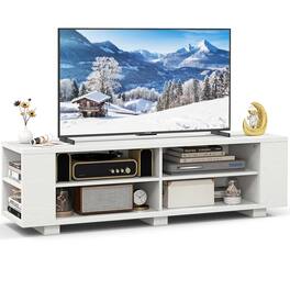 Costway - 59" Wood TV Stand Console Storage Entertainment Media Center with Shelf - White
