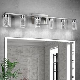 Earthley Blooms - Bathroom Light Fixtures Brushed Nickel Vanity Over Mirror Color Led Lights With Crystal Bubble Glass Dimmab - Brushed Nickel 6 Light