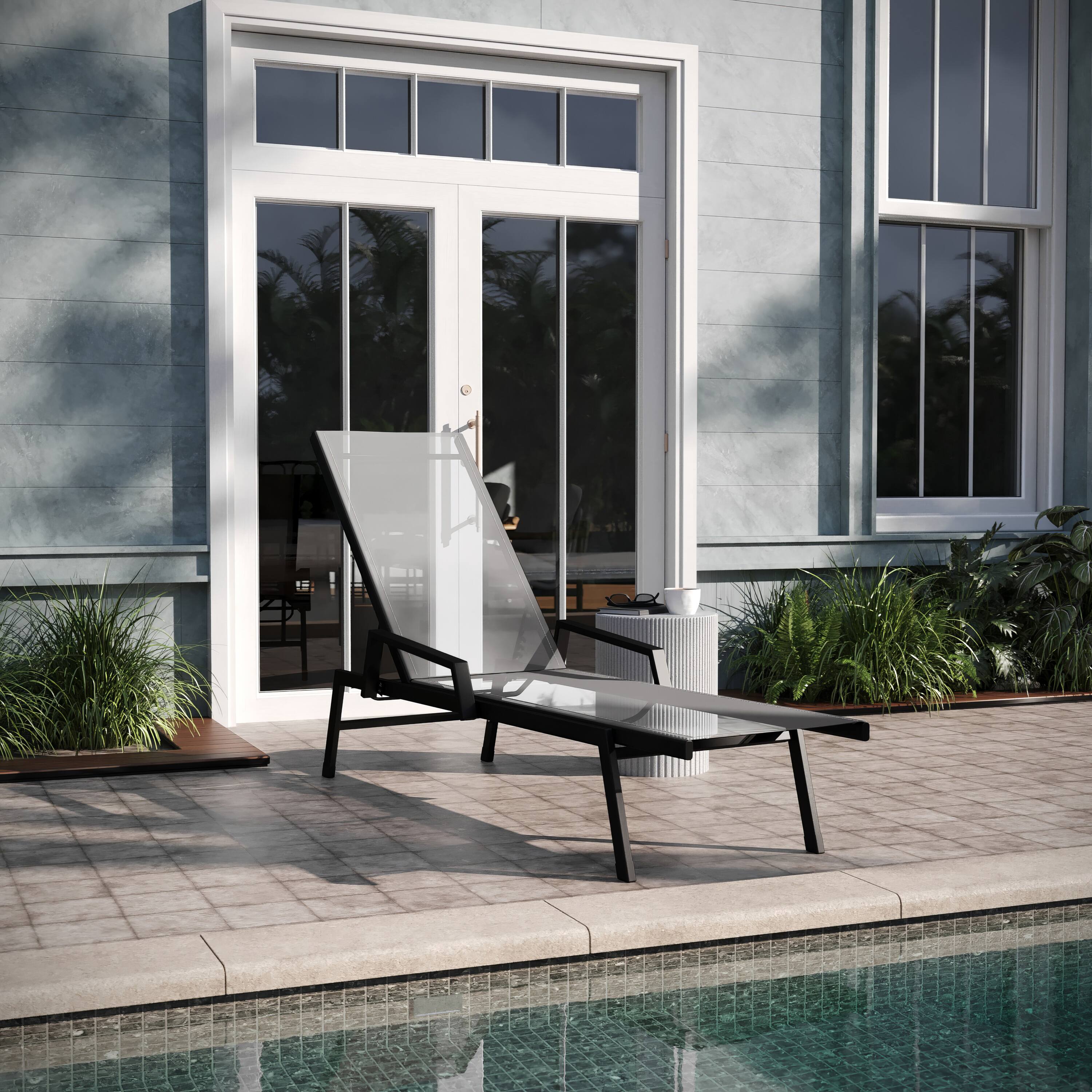 Alt View 1. Emma + Oliver - Braelin Textilene Adjustable 5 Position Patio Chaise Lounge with Armrests and Metal Frame - Gray.